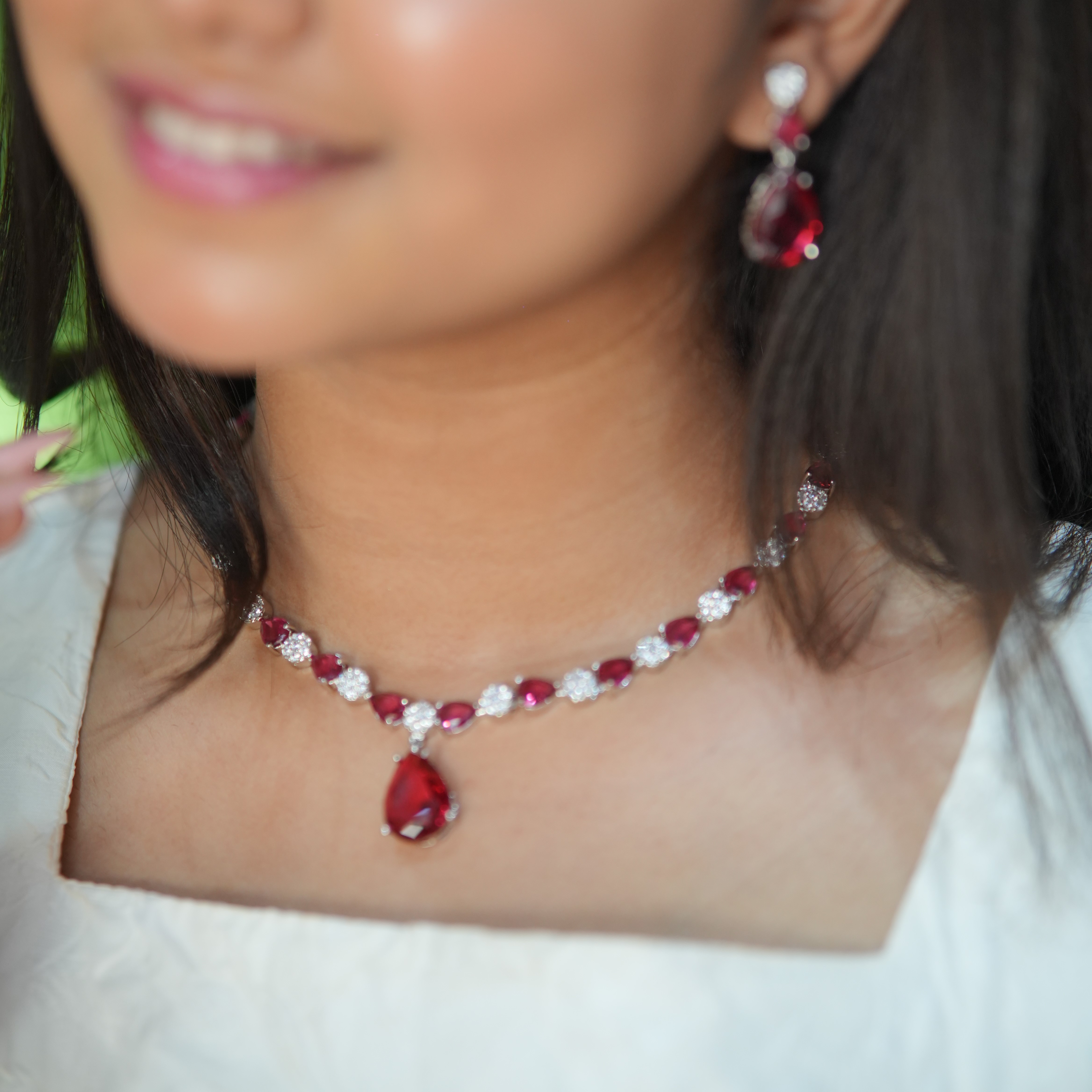 American Diamond Necklace Wine and Red