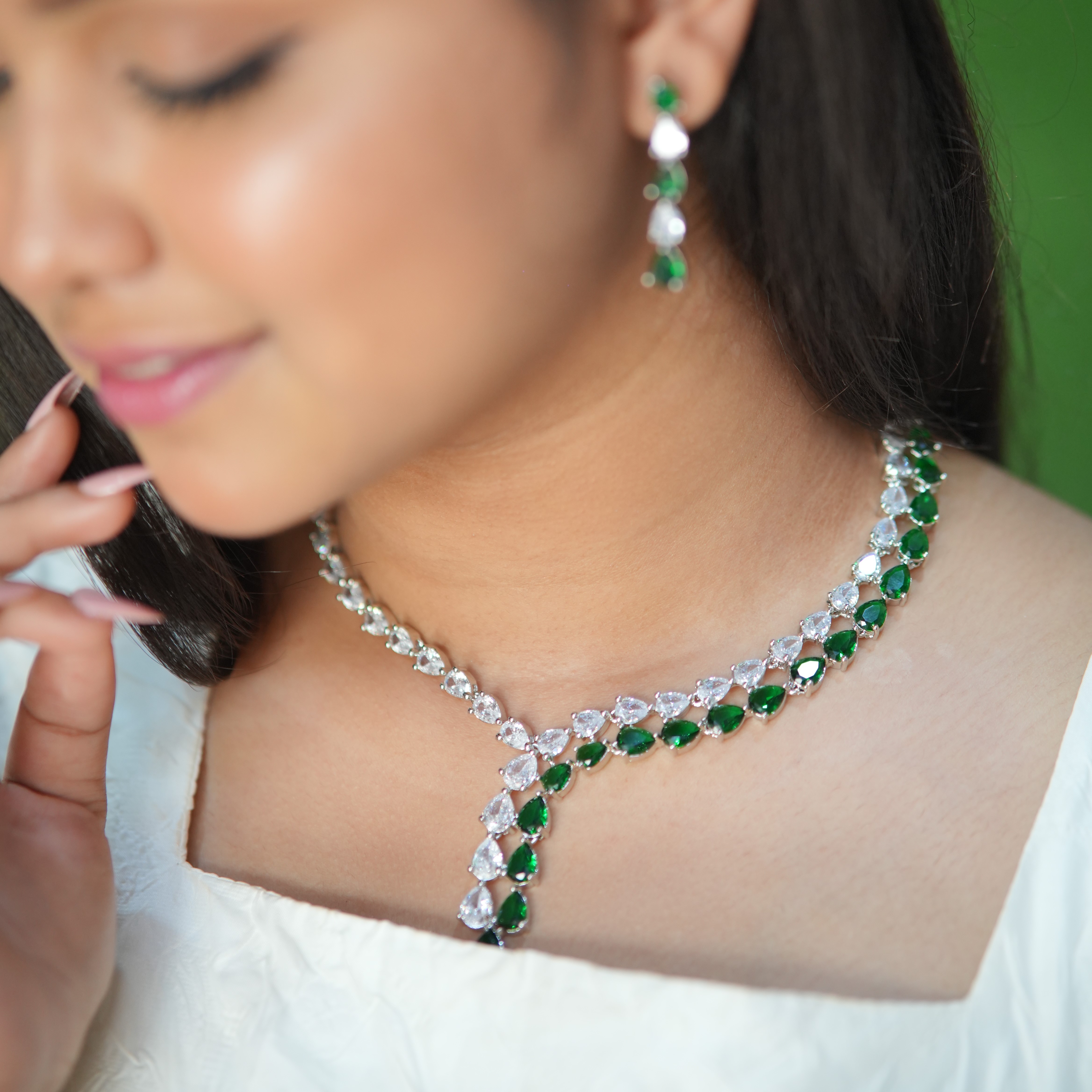 American Diamond Necklace White and Green
